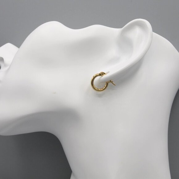 Jewelry earrings hoop hoops 10mm wide thin yellow gold tone small elegant new - Picture 5 of 9